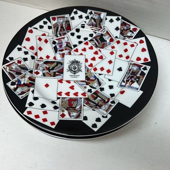 Playing Cards Bridge Poker Set of 4 Dessert Plates Colonial Williamsburg - Picture 1 of 12